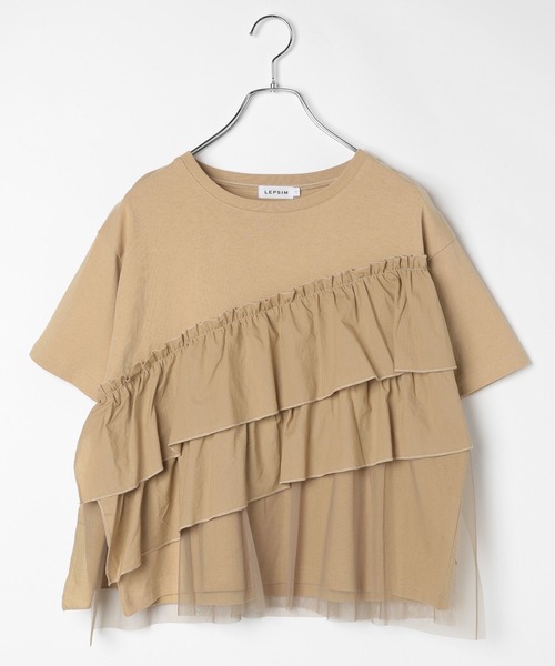 LEPSIM（レプシィム）の「異素材フリルドッキングT　490447（Tシャツ/カットソー・レディース・オフホワイト/ブラック/ブルー/ベージュ・FREE）」の4枚目の写真