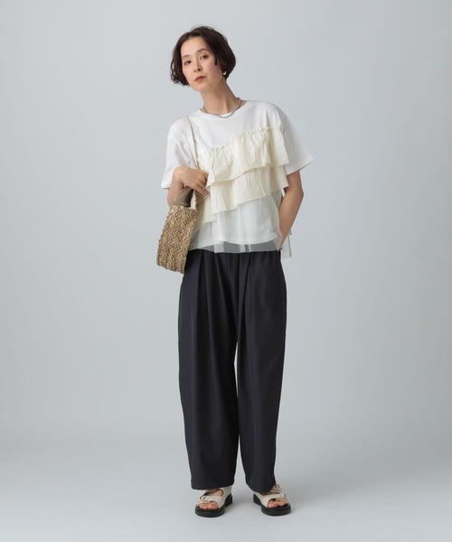 LEPSIM（レプシィム）の「異素材フリルドッキングT　490447（Tシャツ/カットソー・レディース・オフホワイト/ブラック/ブルー/ベージュ・FREE）」の10枚目の写真