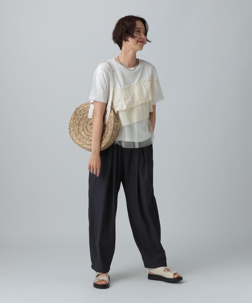 LEPSIM（レプシィム）の「異素材フリルドッキングT　490447（Tシャツ/カットソー・レディース・オフホワイト/ブラック/ブルー/ベージュ・FREE）」の11枚目の写真