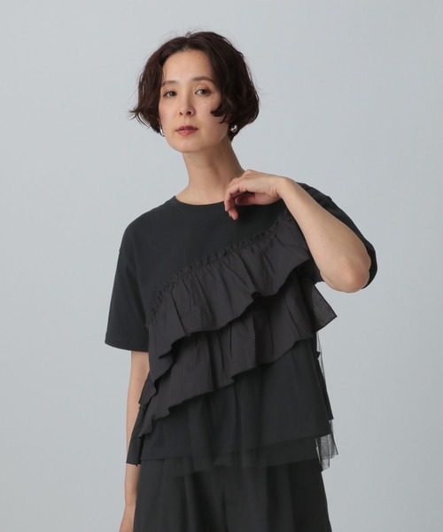 セール】異素材フリルドッキングT 490447（Tシャツ/カットソー