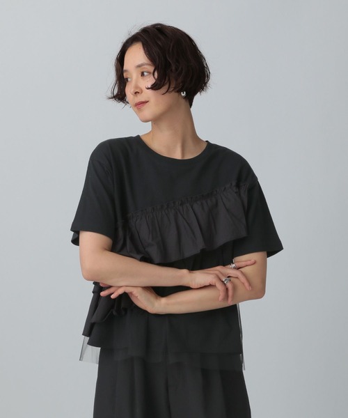 LEPSIM（レプシィム）の「異素材フリルドッキングT　490447（Tシャツ/カットソー・レディース・オフホワイト/ブラック/ブルー/ベージュ・FREE）」の13枚目の写真