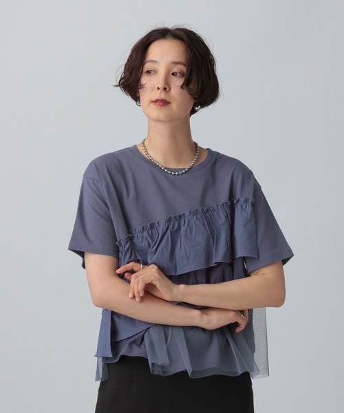 AD2017 archive 異素材フリルドッキング丸襟ブラウス ラウンドカラー AD2017 archive 異素材フリルドッキング丸襟ブラウス ラウンド