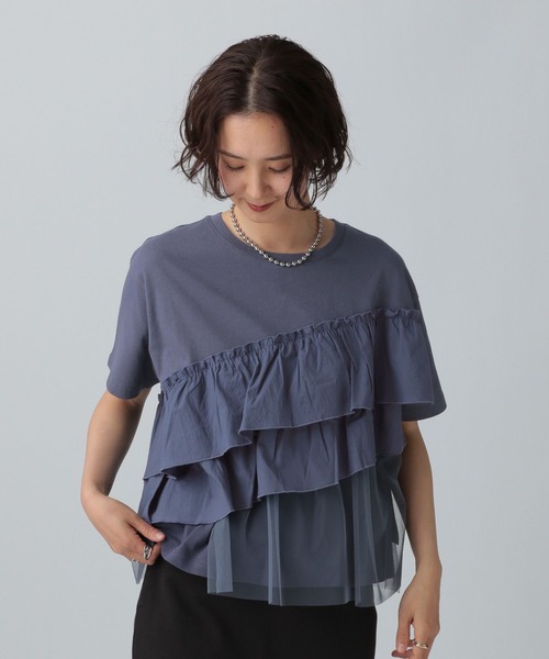 LEPSIM（レプシィム）の「異素材フリルドッキングT　490447（Tシャツ/カットソー・レディース・オフホワイト/ブラック/ブルー/ベージュ・FREE）」の20枚目の写真