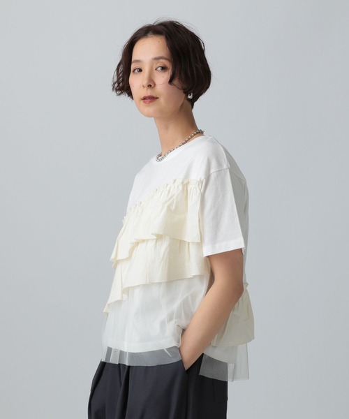 LEPSIM（レプシィム）の「異素材フリルドッキングT　490447（Tシャツ/カットソー・レディース・オフホワイト/ブラック/ブルー/ベージュ・FREE）」の7枚目の写真