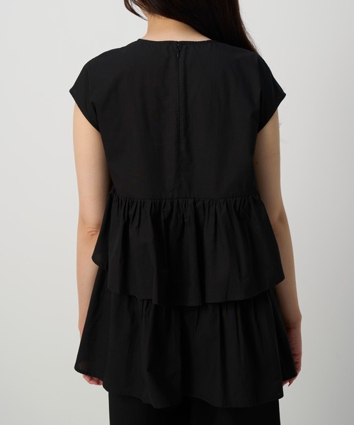 NAUL（ナウル）の「シアーノースリーブブラウス　/　シャツ　フリル　フリルブラウス　シアーシャツ　ウォッシャブル　コットン　フレンチスリーブ　春服　夏服　きれいめ　カジュアル　レディース　イエロー　レモン　黄色　ブラック　黒　アウトドア　キャンプ　フェス　デート（シャツ/ブラウス・レディース・イエロー/ブラック/オフホワイト・FREE）」の6枚目の写真