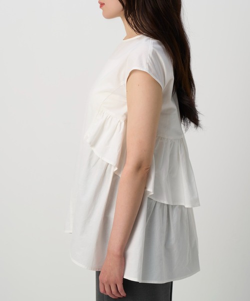 NAUL（ナウル）の「シアーノースリーブブラウス　/　シャツ　フリル　フリルブラウス　シアーシャツ　ウォッシャブル　コットン　フレンチスリーブ　春服　夏服　きれいめ　カジュアル　レディース　イエロー　レモン　黄色　ブラック　黒　アウトドア　キャンプ　フェス　デート（シャツ/ブラウス・レディース・イエロー/ブラック/オフホワイト・FREE）」の8枚目の写真