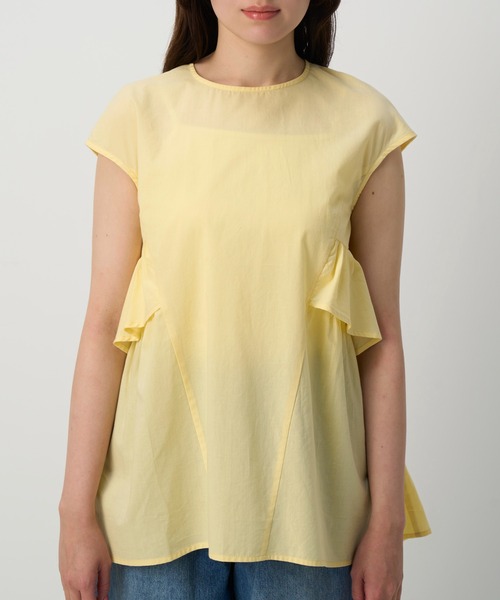 NAUL（ナウル）の「シアーノースリーブブラウス　/　シャツ　フリル　フリルブラウス　シアーシャツ　ウォッシャブル　コットン　フレンチスリーブ　春服　夏服　きれいめ　カジュアル　レディース　イエロー　レモン　黄色　ブラック　黒　アウトドア　キャンプ　フェス　デート（シャツ/ブラウス・レディース・イエロー/ブラック/オフホワイト・FREE）」の10枚目の写真