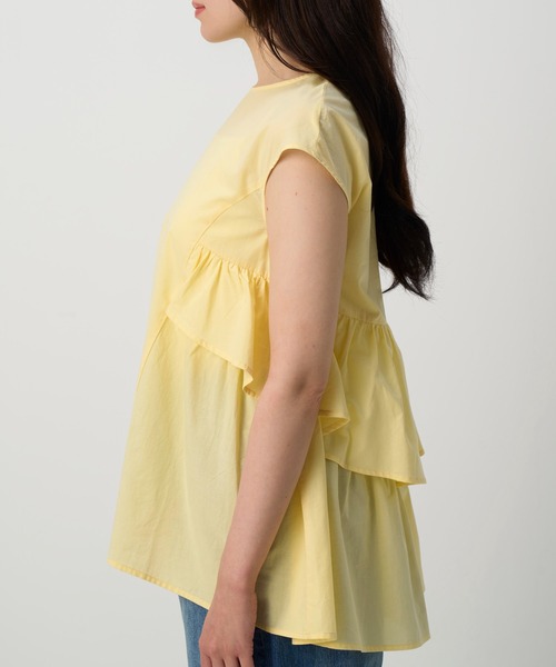 NAUL（ナウル）の「シアーノースリーブブラウス　/　シャツ　フリル　フリルブラウス　シアーシャツ　ウォッシャブル　コットン　フレンチスリーブ　春服　夏服　きれいめ　カジュアル　レディース　イエロー　レモン　黄色　ブラック　黒　アウトドア　キャンプ　フェス　デート（シャツ/ブラウス・レディース・イエロー/ブラック/オフホワイト・FREE）」の11枚目の写真