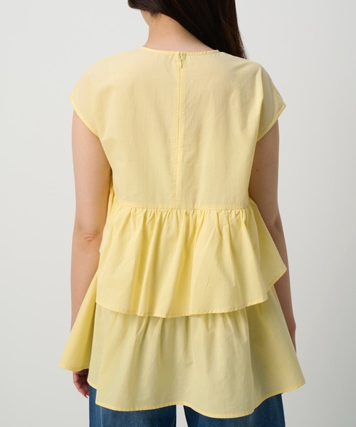 NAUL（ナウル）の「シアーノースリーブブラウス　/　シャツ　フリル　フリルブラウス　シアーシャツ　ウォッシャブル　コットン　フレンチスリーブ　春服　夏服　きれいめ　カジュアル　レディース　イエロー　レモン　黄色　ブラック　黒　アウトドア　キャンプ　フェス　デート（シャツ/ブラウス・レディース・イエロー/ブラック/オフホワイト・FREE）」の12枚目の写真