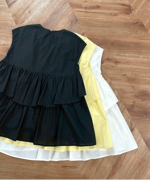 NAUL（ナウル）の「シアーノースリーブブラウス　/　シャツ　フリル　フリルブラウス　シアーシャツ　ウォッシャブル　コットン　フレンチスリーブ　春服　夏服　きれいめ　カジュアル　レディース　イエロー　レモン　黄色　ブラック　黒　アウトドア　キャンプ　フェス　デート（シャツ/ブラウス・レディース・イエロー/ブラック/オフホワイト・FREE）」の20枚目の写真