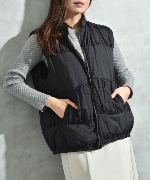 セール】ティアードギャザーピュアダウンベスト（ダウンベスト