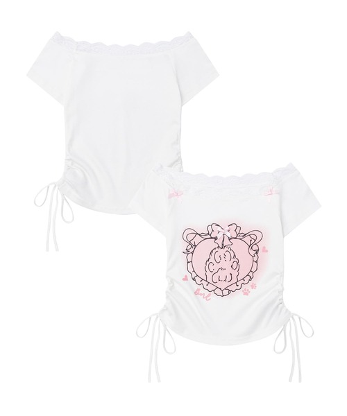 HOOK(フック)の「【HOOK】for girls フリルプリントトップス (SS)(Tシャツ/カットソー・レディース・ブルー/ホワイト・SMALL/MEDIUM)」の3枚目の写真