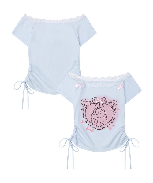 HOOK(フック)の「【HOOK】for girls フリルプリントトップス (SS)(Tシャツ/カットソー・レディース・ブルー/ホワイト・SMALL/MEDIUM)」の4枚目の写真