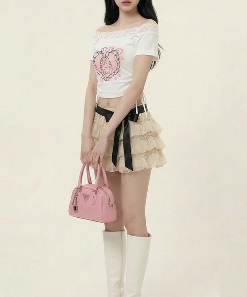 HOOK(フック)の「【HOOK】for girls フリルプリントトップス (SS)(Tシャツ/カットソー・レディース・ブルー/ホワイト・SMALL/MEDIUM)」の11枚目の写真
