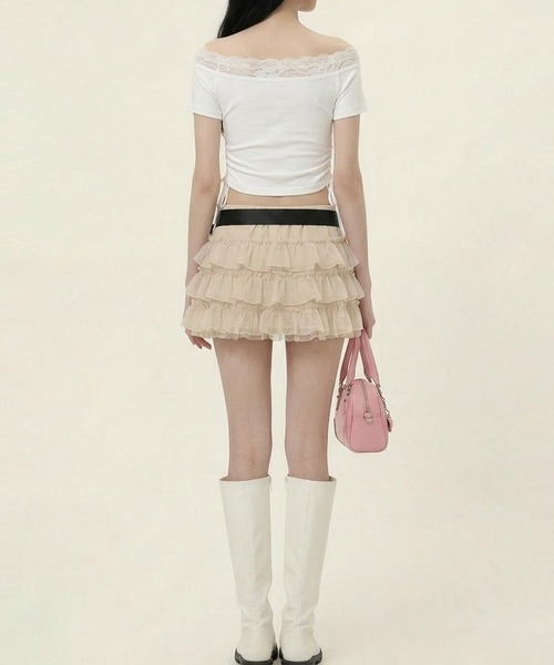 HOOK(フック)の「【HOOK】for girls フリルプリントトップス (SS)(Tシャツ/カットソー・レディース・ブルー/ホワイト・SMALL/MEDIUM)」の7枚目の写真