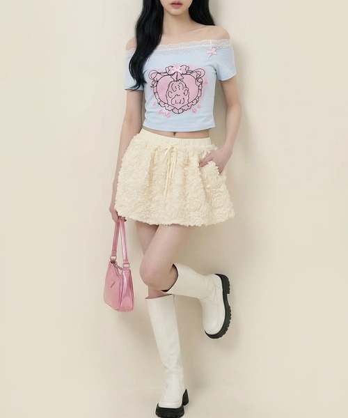 HOOK(フック)の「【HOOK】for girls フリルプリントトップス (SS)(Tシャツ/カットソー・レディース・ブルー/ホワイト・SMALL/MEDIUM)」の15枚目の写真