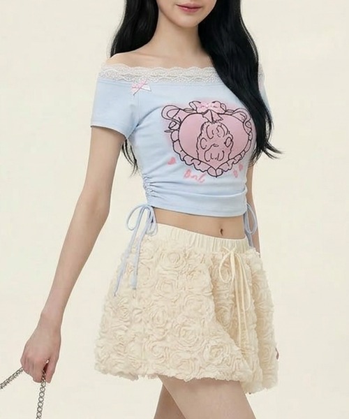 HOOK(フック)の「【HOOK】for girls フリルプリントトップス (SS)(Tシャツ/カットソー・レディース・ブルー/ホワイト・SMALL/MEDIUM)」の18枚目の写真