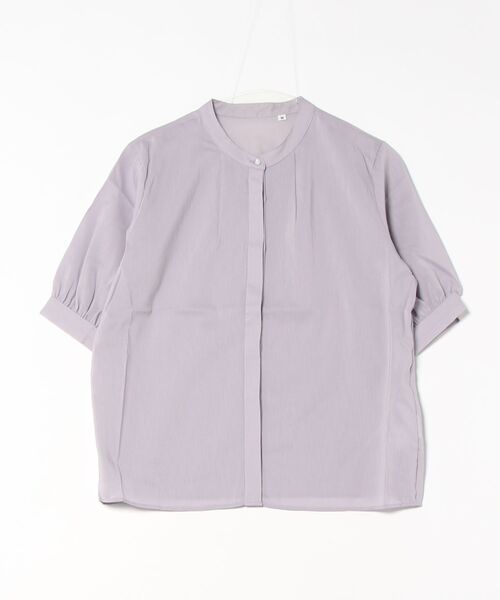 m.f.editorial(エムエフエディトリアル)の「【抗菌防臭 ウォッシャブル ストレッチ】m.f.エディトリアル レディース バンドカラー パフスリー ブ 比翼 ブラウス(シャツ/ブラウス・レディース・ベージュ/パープル/サックスブルー・MEDIUM/LARGE)」の7枚目の写真