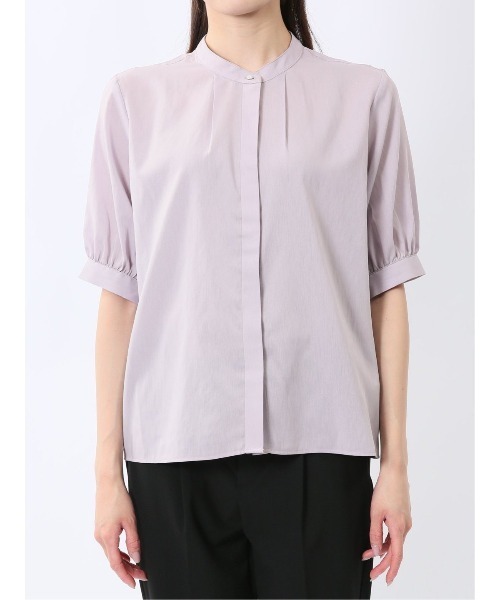 m.f.editorial(エムエフエディトリアル)の「【抗菌防臭 ウォッシャブル ストレッチ】m.f.エディトリアル レディース バンドカラー パフスリー ブ 比翼 ブラウス(シャツ/ブラウス・レディース・ベージュ/パープル/サックスブルー・MEDIUM/LARGE)」の8枚目の写真