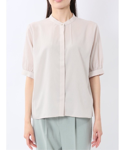 m.f.editorial(エムエフエディトリアル)の「【抗菌防臭 ウォッシャブル ストレッチ】m.f.エディトリアル レディース バンドカラー パフスリー ブ 比翼 ブラウス(シャツ/ブラウス・レディース・ベージュ/パープル/サックスブルー・MEDIUM/LARGE)」の21枚目の写真