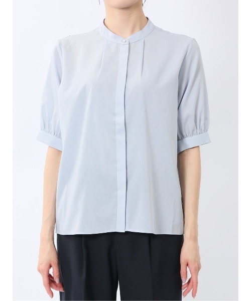 m.f.editorial(エムエフエディトリアル)の「【抗菌防臭 ウォッシャブル ストレッチ】m.f.エディトリアル レディース バンドカラー パフスリー ブ 比翼 ブラウス(シャツ/ブラウス・レディース・ベージュ/パープル/サックスブルー・MEDIUM/LARGE)」の19枚目の写真