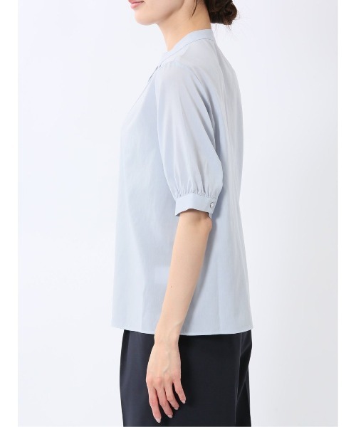 m.f.editorial(エムエフエディトリアル)の「【抗菌防臭 ウォッシャブル ストレッチ】m.f.エディトリアル レディース バンドカラー パフスリー ブ 比翼 ブラウス(シャツ/ブラウス・レディース・ベージュ/パープル/サックスブルー・MEDIUM/LARGE)」の10枚目の写真