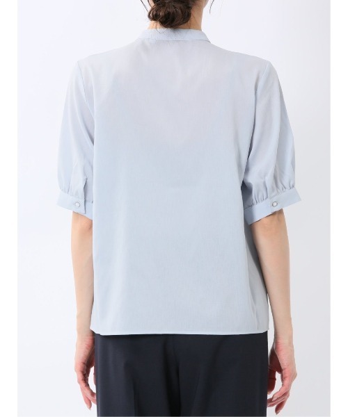 m.f.editorial(エムエフエディトリアル)の「【抗菌防臭 ウォッシャブル ストレッチ】m.f.エディトリアル レディース バンドカラー パフスリー ブ 比翼 ブラウス(シャツ/ブラウス・レディース・ベージュ/パープル/サックスブルー・MEDIUM/LARGE)」の11枚目の写真