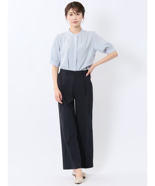 m.f.editorial(エムエフエディトリアル)の「【抗菌防臭 ウォッシャブル ストレッチ】m.f.エディトリアル レディース バンドカラー パフスリー ブ 比翼 ブラウス(シャツ/ブラウス・レディース・ベージュ/パープル/サックスブルー・MEDIUM/LARGE)」の6枚目の写真