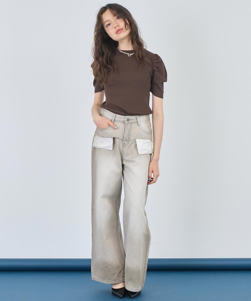 金曜発送　日曜午前着指定　anaさん専用 セール】ギャザースリーブ ニット 半袖（ニット/セーター