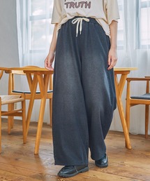 ウォッシュ加工 ワイド イージー デニムパンツ