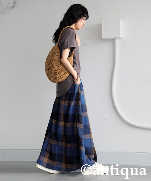 antiqua(アンティカ)の「チェックフレアスカート(スカート・レディース・パープル系その他/ブルー系その他・ONESIZE)」の4枚目の写真