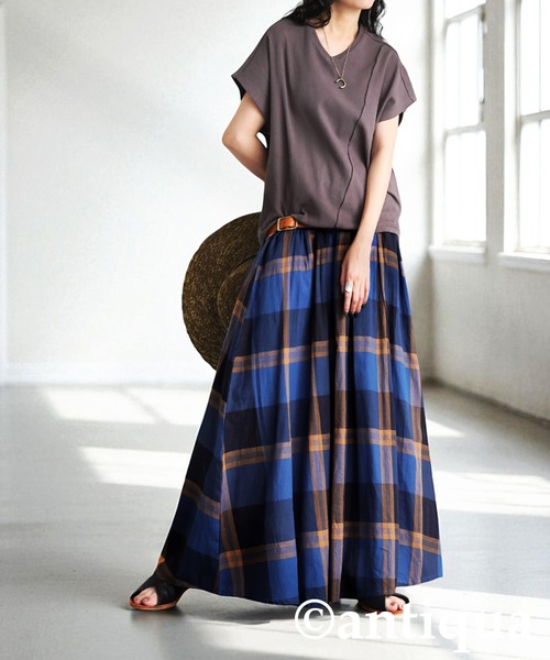 antiqua(アンティカ)の「チェックフレアスカート(スカート・レディース・パープル系その他/ブルー系その他・ONESIZE)」の6枚目の写真