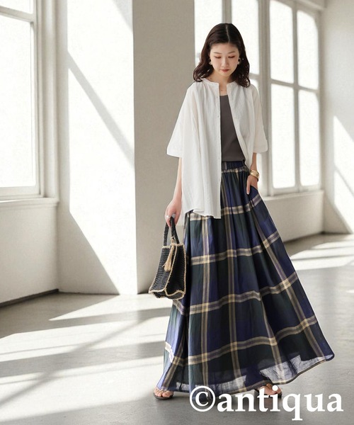 antiqua(アンティカ)の「チェックフレアスカート(スカート・レディース・パープル系その他/ブルー系その他・ONESIZE)」の8枚目の写真