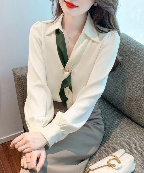 Miniministore(ミニミニストア)の「ボウタイブラウス長袖ネクタイ付きブラウス(シャツ/ブラウス・レディース・ホワイト/アイボリー・FREE)」の9枚目の写真