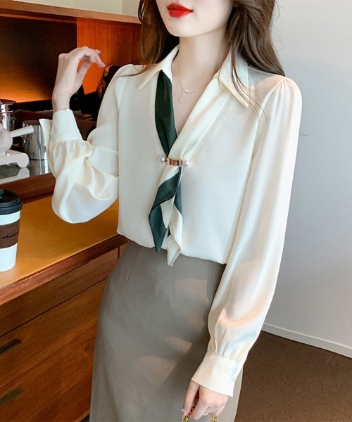 Miniministore(ミニミニストア)の「ボウタイブラウス長袖ネクタイ付きブラウス(シャツ/ブラウス・レディース・ホワイト/アイボリー・FREE)」の10枚目の写真