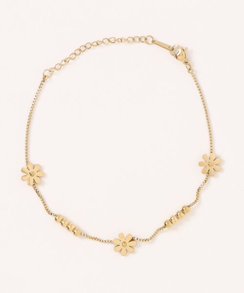 Mayree（メイリー）の「【float】フラワー×ボールビーズ デザイン シンプル ゴールド アンクレット（アンクレット・レディース・ゴールド・FREE）」の2枚目の写真