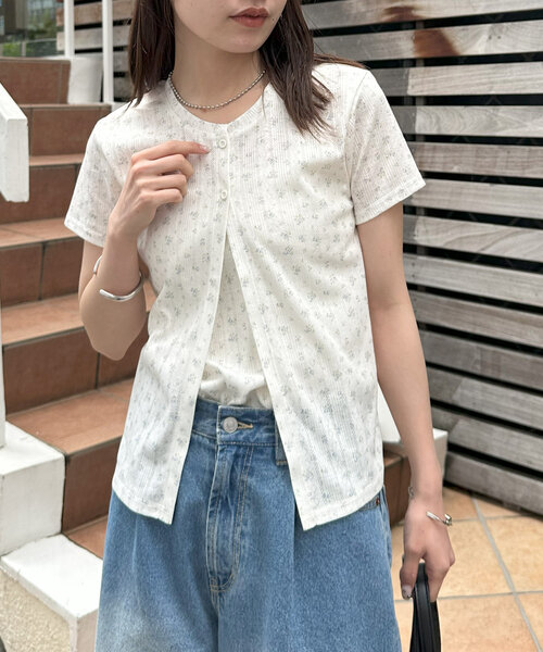 DISCOAT(ディスコート)の「【umm.】小花柄パターンメッシュアンサンブル(Tシャツ/カットソー・レディース・アイボリー/ベビーピンク・FREE)」の7枚目の写真
