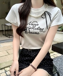 パール リボン プリント Tシャツ