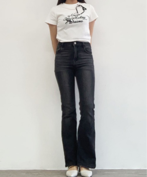 kirakiraShop(キラキラショップ)の「パール リボン プリント Tシャツ(Tシャツ/カットソー・レディース・ブラック/ホワイト・FREE)」の4枚目の写真