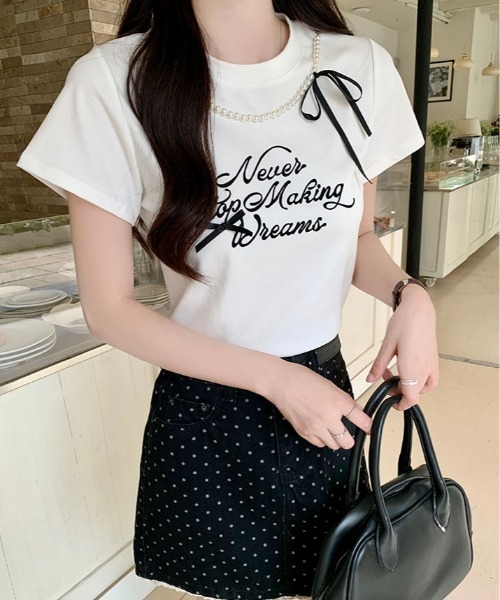 kirakiraShop(キラキラショップ)の「パール リボン プリント Tシャツ(Tシャツ/カットソー・レディース・ブラック/ホワイト・FREE)」の18枚目の写真