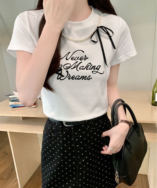 kirakiraShop(キラキラショップ)の「パール リボン プリント Tシャツ(Tシャツ/カットソー・レディース・ブラック/ホワイト・FREE)」の20枚目の写真