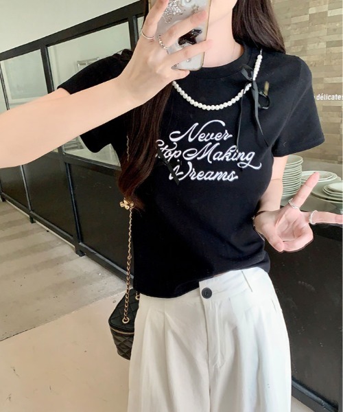 kirakiraShop(キラキラショップ)の「パール リボン プリント Tシャツ(Tシャツ/カットソー・レディース・ブラック/ホワイト・FREE)」の22枚目の写真