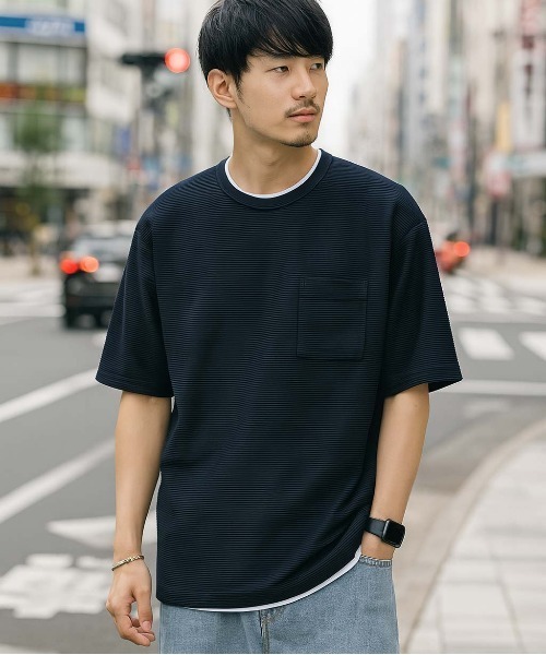 VENCEEXCHANGE(ヴァンスエクスチェンジ)の「【2点セット】ポケ付きTシャツxタンクトップセット(Tシャツ/カットソー・メンズ・ネイビー/ベージュ/オリーブ・M/L/S/LL)」の1枚目の写真