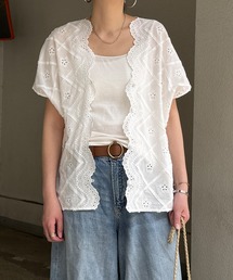 フリンジスカラップレースカーデブラウス