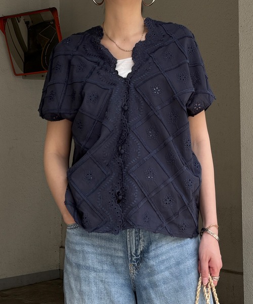 LBC（エルビーシー）の「フリンジスカラップレースカーデブラウス（シャツ/ブラウス・レディース・ホワイト/ブラック/ネイビー/ミント・M）」の9枚目の写真
