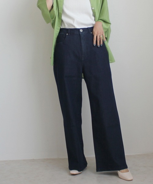 SELECT LEVERY(セレクトリベリー)の「接触冷感 UVカット 吸汗速乾 デニムワイドパンツ(デニムパンツ・レディース・ワンウォッシュ/ライトブルー/ネイビー/ホワイト・SMALL/MEDIUM/LARGE/X-LARGE)」の1枚目の写真