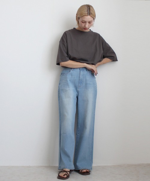 SELECT LEVERY(セレクトリベリー)の「接触冷感 UVカット 吸汗速乾 デニムワイドパンツ(デニムパンツ・レディース・ワンウォッシュ/ライトブルー/ネイビー/ホワイト・SMALL/MEDIUM/LARGE/X-LARGE)」の3枚目の写真