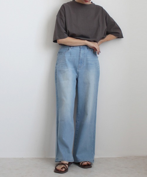 SELECT LEVERY(セレクトリベリー)の「接触冷感 UVカット 吸汗速乾 デニムワイドパンツ(デニムパンツ・レディース・ワンウォッシュ/ライトブルー/ネイビー/ホワイト・SMALL/MEDIUM/LARGE/X-LARGE)」の10枚目の写真