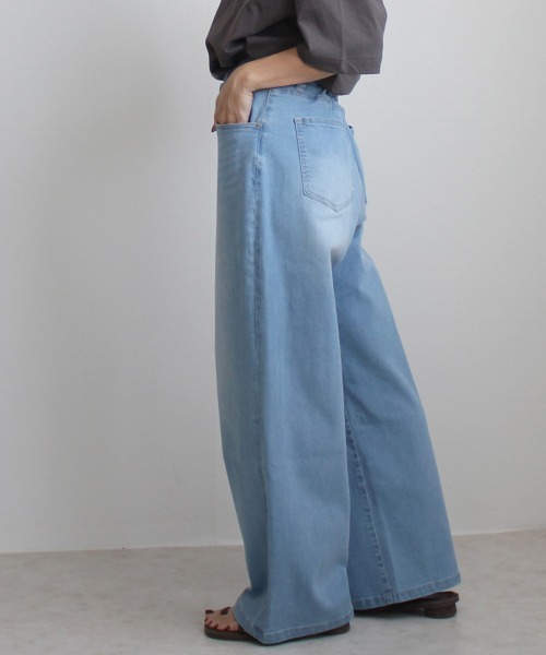 SELECT LEVERY(セレクトリベリー)の「接触冷感 UVカット 吸汗速乾 デニムワイドパンツ(デニムパンツ・レディース・ワンウォッシュ/ライトブルー/ネイビー/ホワイト・SMALL/MEDIUM/LARGE/X-LARGE)」の11枚目の写真