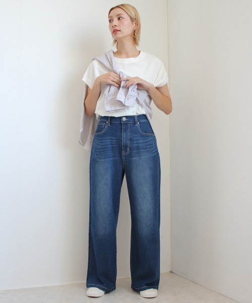SELECT LEVERY(セレクトリベリー)の「接触冷感 UVカット 吸汗速乾 デニムワイドパンツ(デニムパンツ・レディース・ワンウォッシュ/ライトブルー/ネイビー/ホワイト・SMALL/MEDIUM/LARGE/X-LARGE)」の13枚目の写真